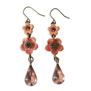 Vintage 80s Floral Multicolor Women Dangle Teardrop Earrings